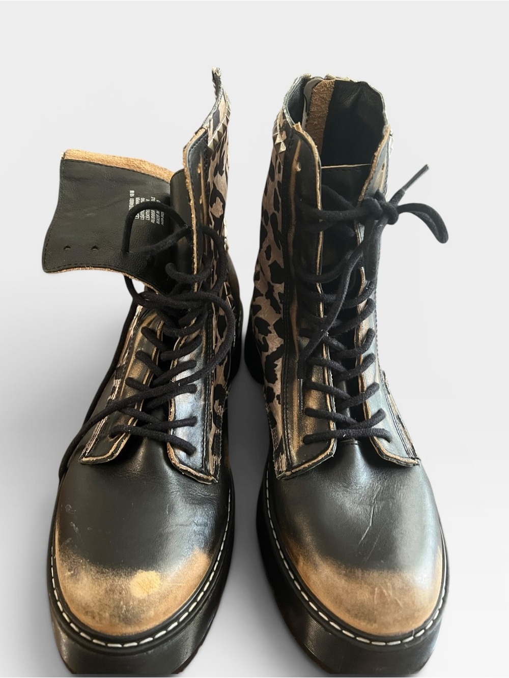 Steve Madden Avenger Leopard Studded Platform Combat Boots Y2K Grunge 10 - Picture 7 of 8